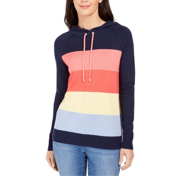 Charter Club Sweaters - Rainbow Striped Spring Hooded Sweater NWT